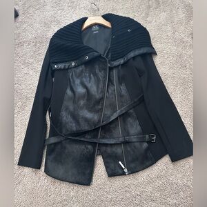 A/X Armani Exchange Black Mixed-Media Belted Moto Jacket